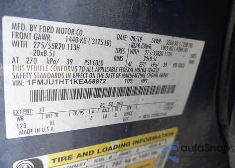 2019 Ford Expedition Xlt z USA, uszkodzony, nr VIN 1FMJU1HT1KEA68872